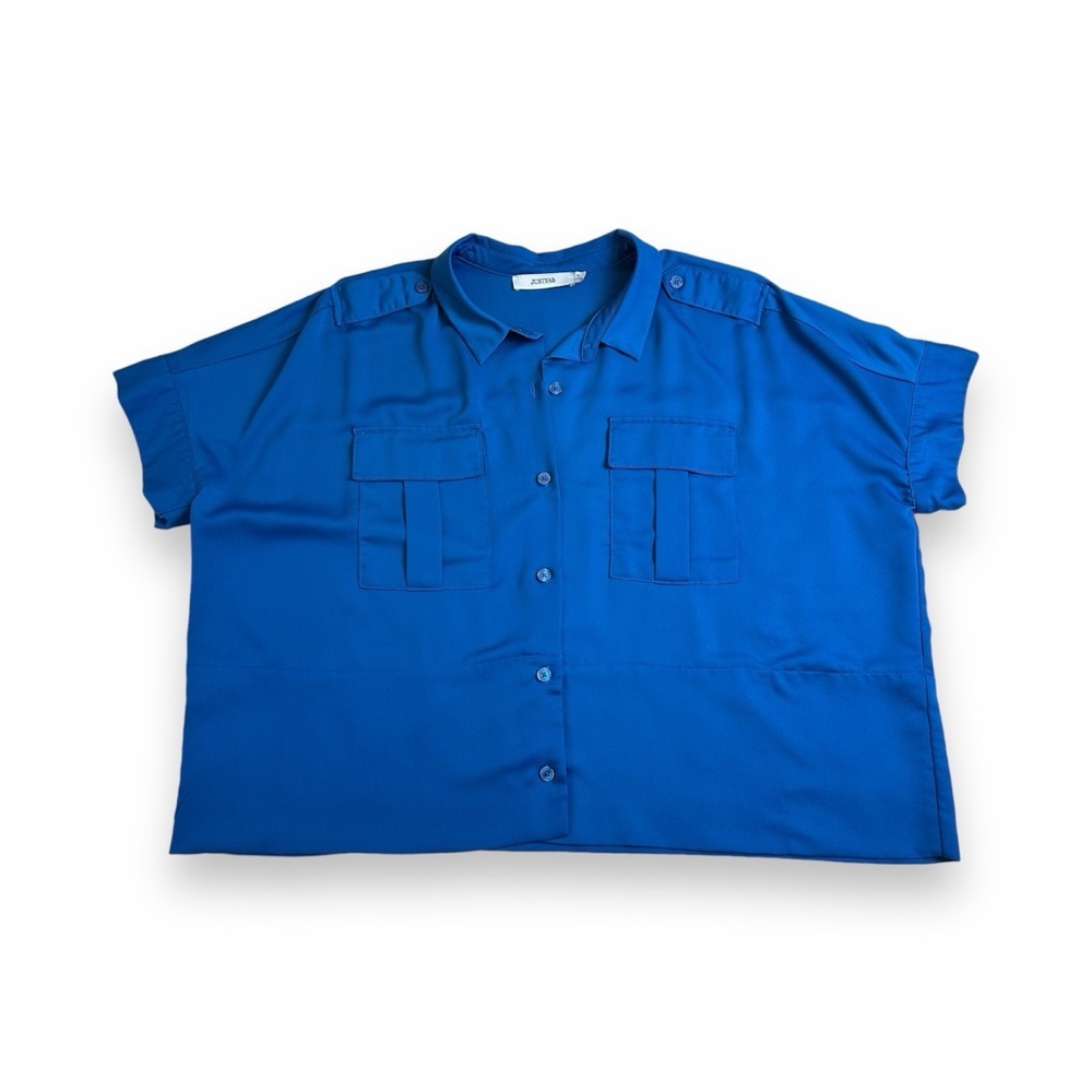 JustFab blue utility pocket oversized shirt (sz M)